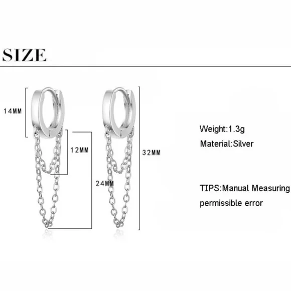 NEW 925 STERLING SILVER CHAIN HOOP EARRINGS, WONDERFUL EARRINGS, WOW EARRINGS - Picture 5 of 5